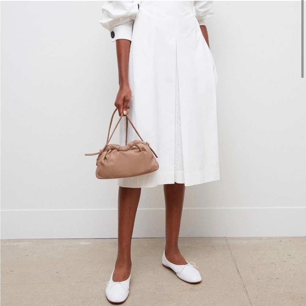 Mansur Gavriel Tan Leather Ruched Clutch